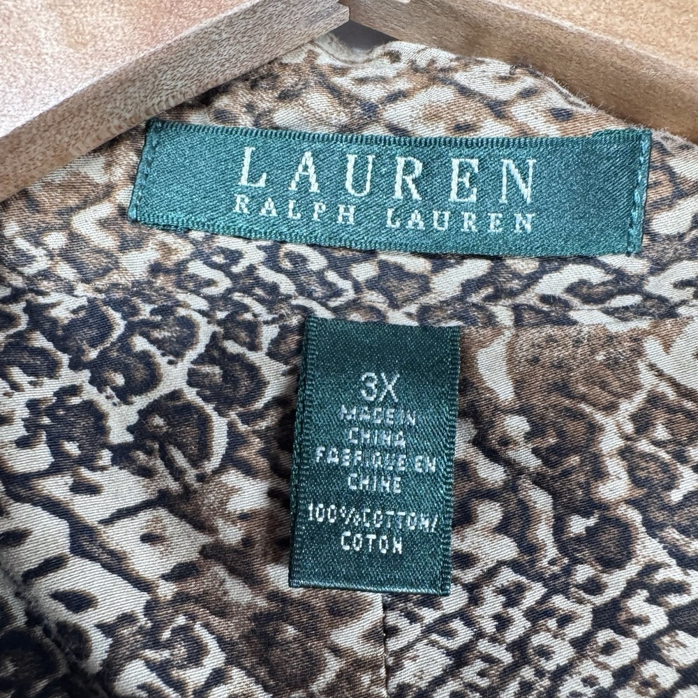 Lauren Ralph Lauren Tunic Top 3X Button 100% Cotton Print 3XL Animal Long Slv - Picture 2 of 9